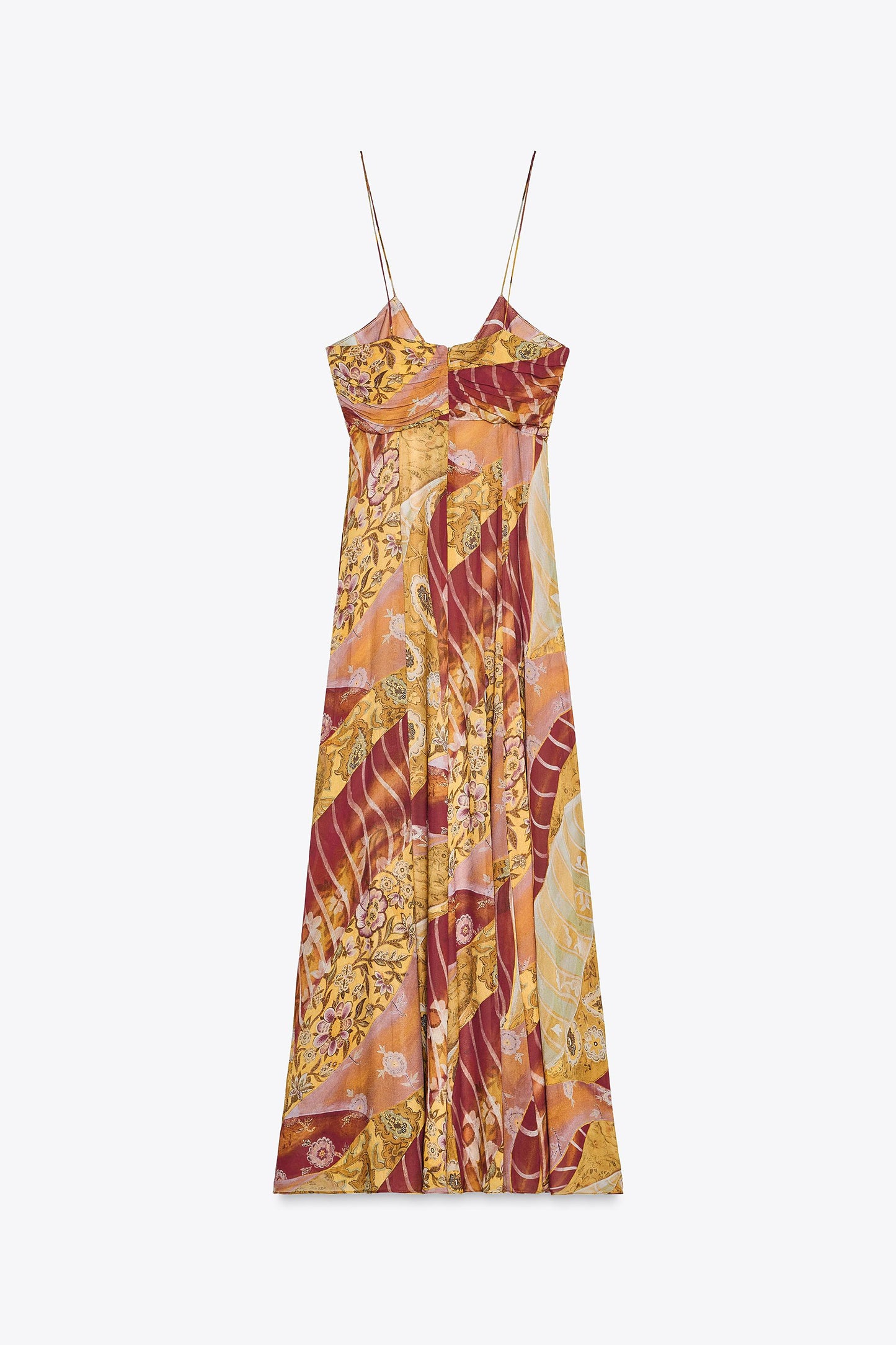 Ruched Halter Neck Maxi Dress with Patchwork Prints