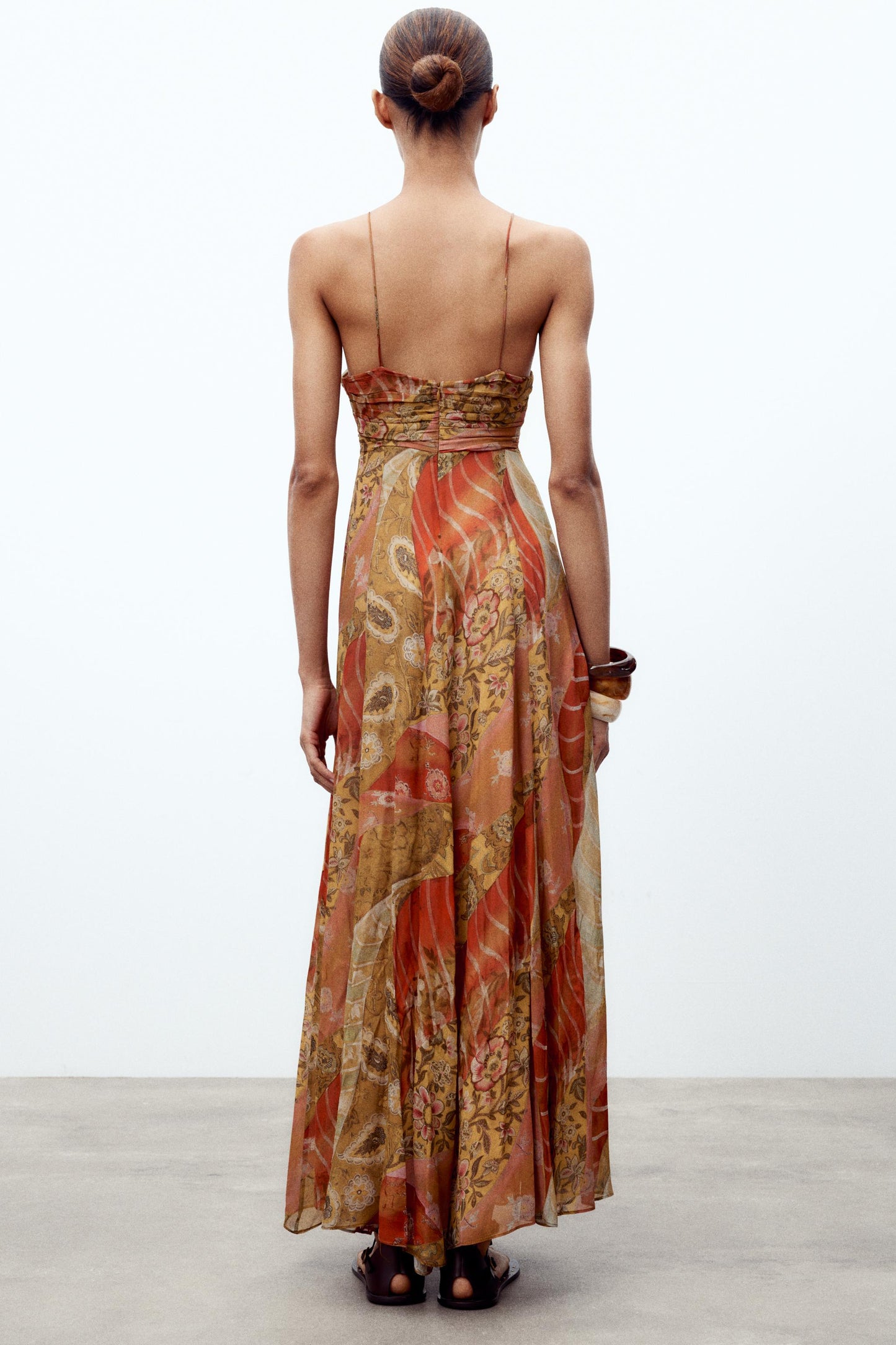 Ruched Halter Neck Maxi Dress with Patchwork Prints