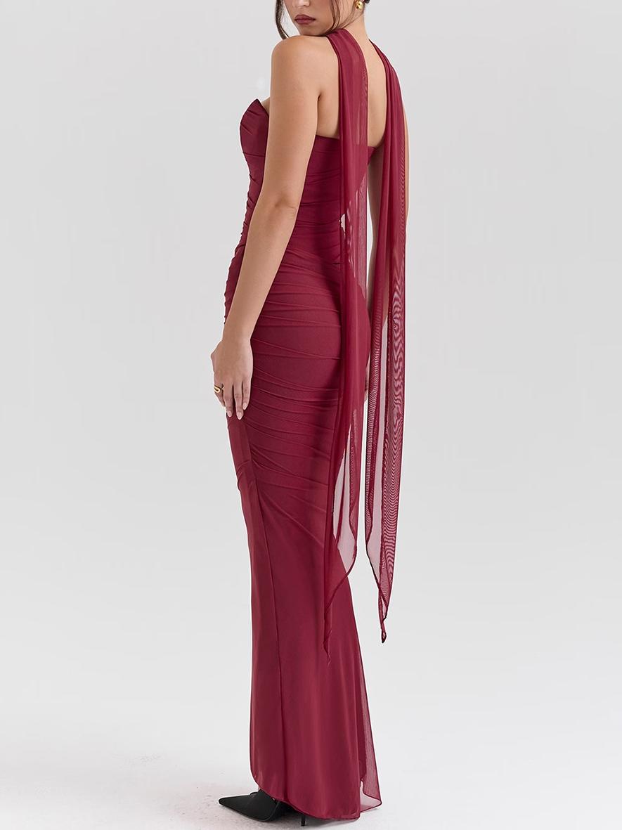 Purple Strapless Bodice and High Waist Skirt with Tie Set