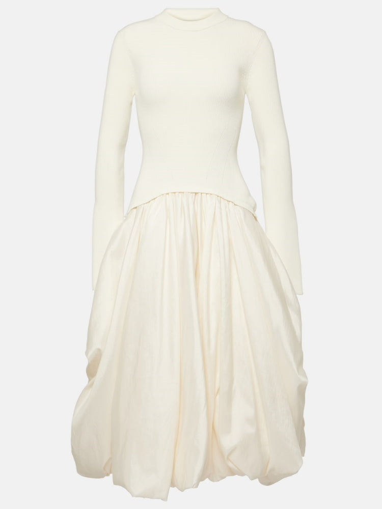 Kenlie Mixed-Media Bubble Skirt Midi-Dress