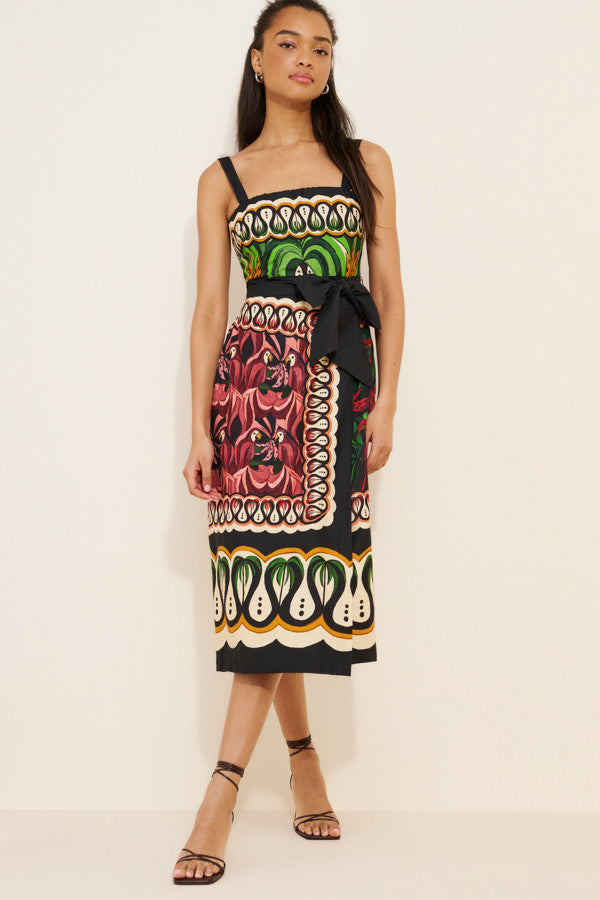 Coconut Tree Flow Scarf Linen Blend Midi Dress