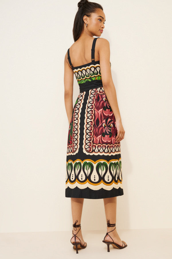Coconut Tree Flow Scarf Linen Blend Midi Dress