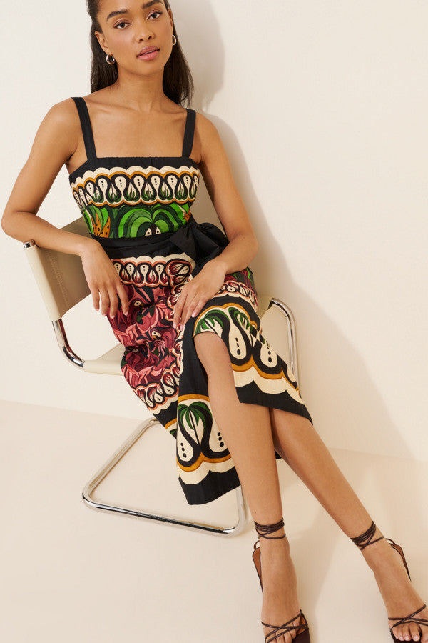 Coconut Tree Flow Scarf Linen Blend Midi Dress