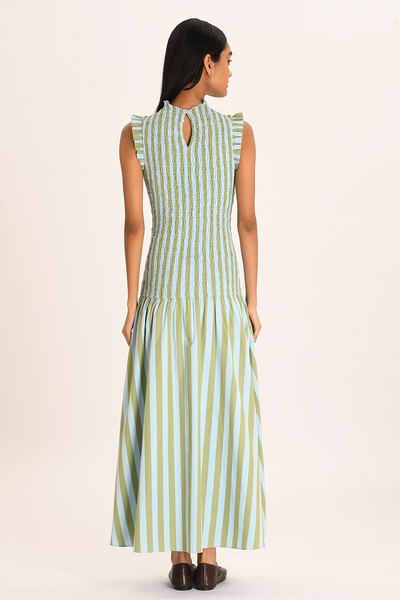 Striped Ruffle - Sleeve Maxi Dress