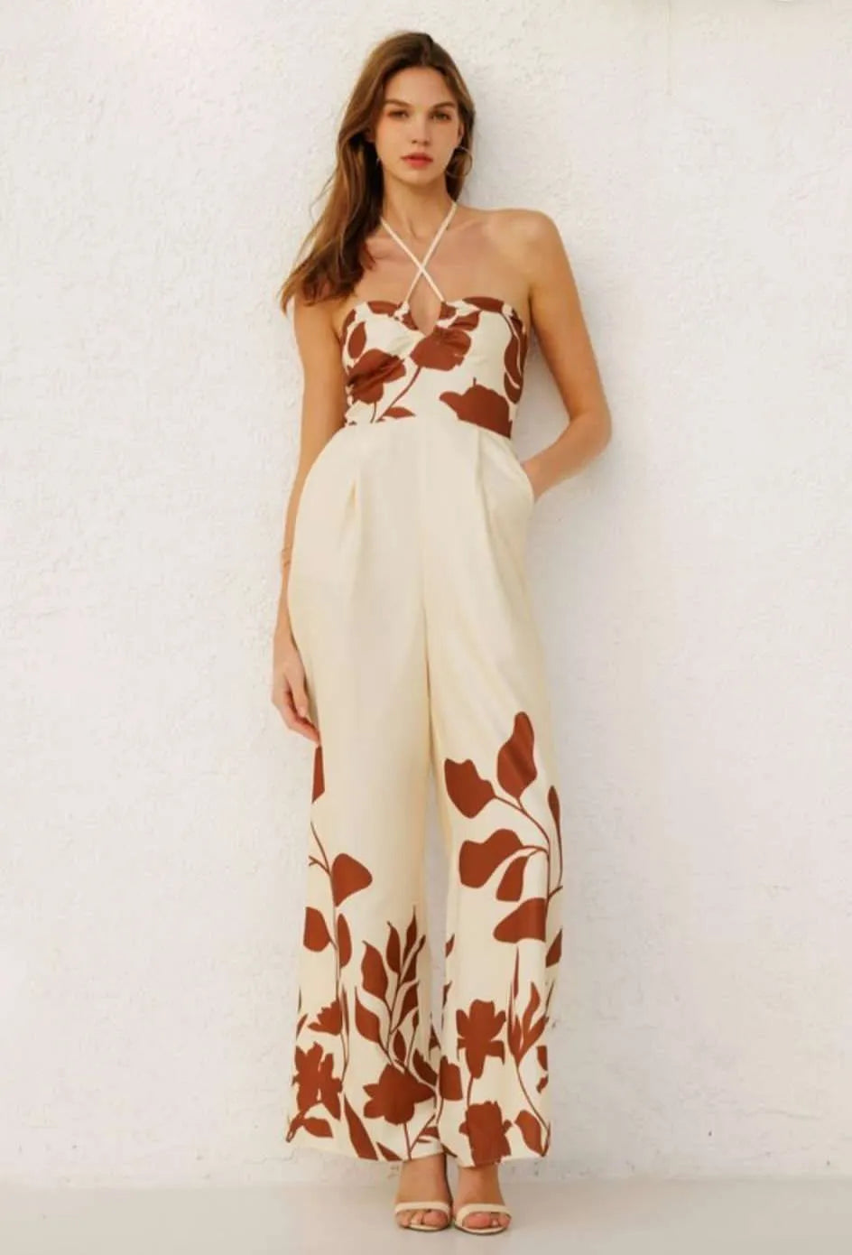 Ivory & Brown Floral Jumpsuit