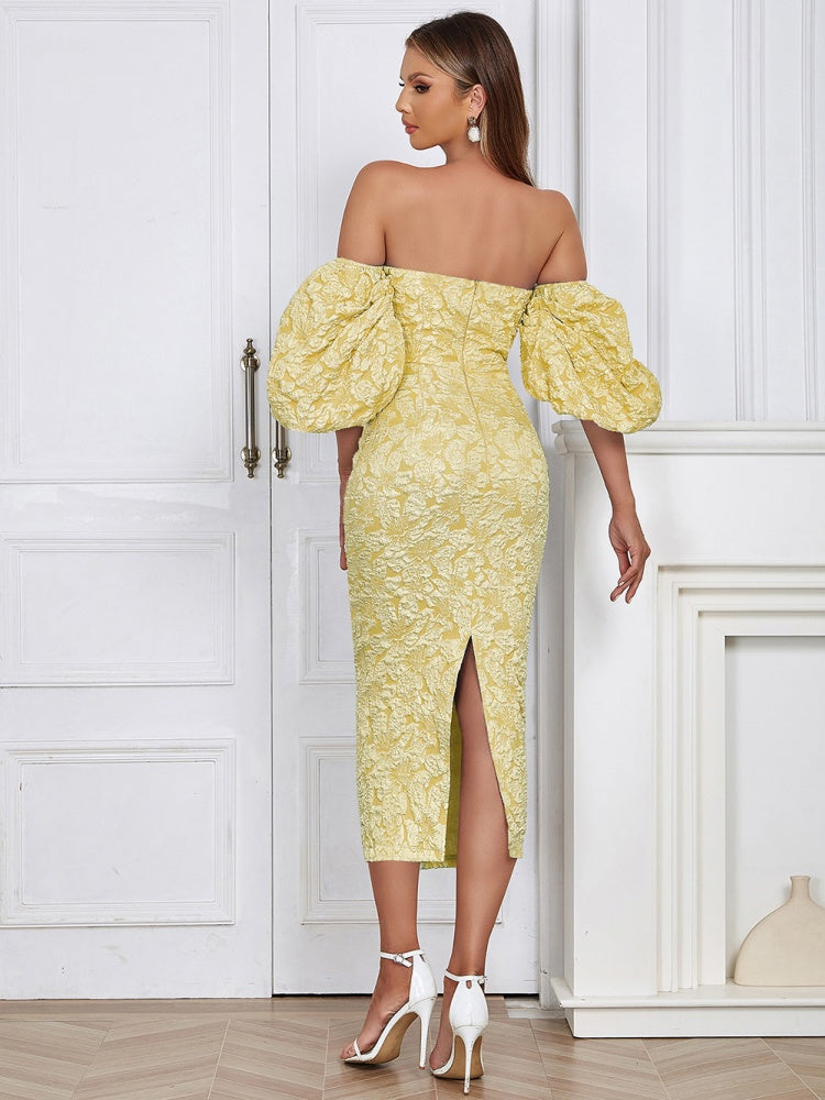 Strapless Vintage Puff Sleeve Dress
