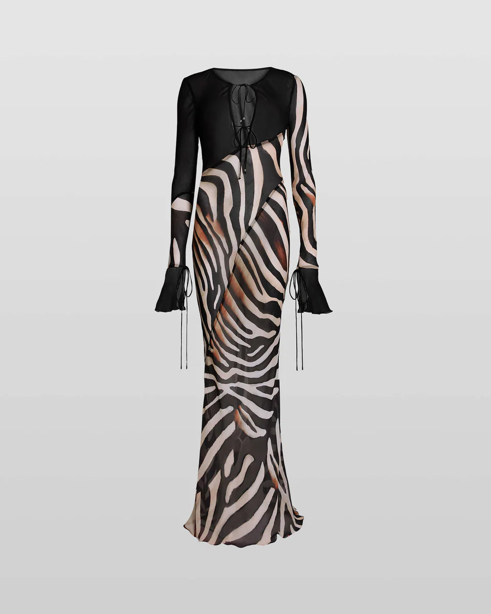 Stripe print long sleeve dress