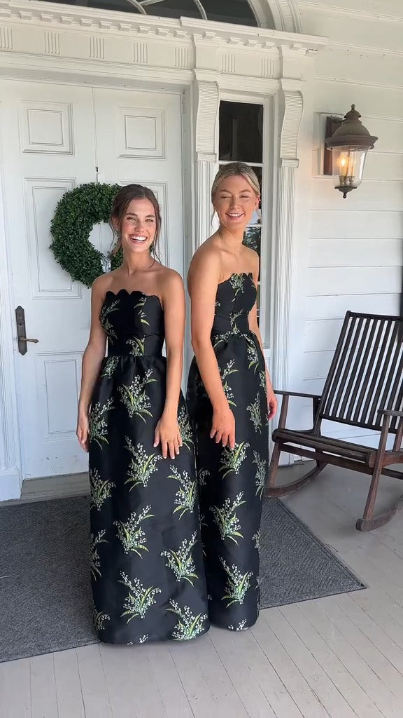 Lily of the Valley Floral Strapless Gown