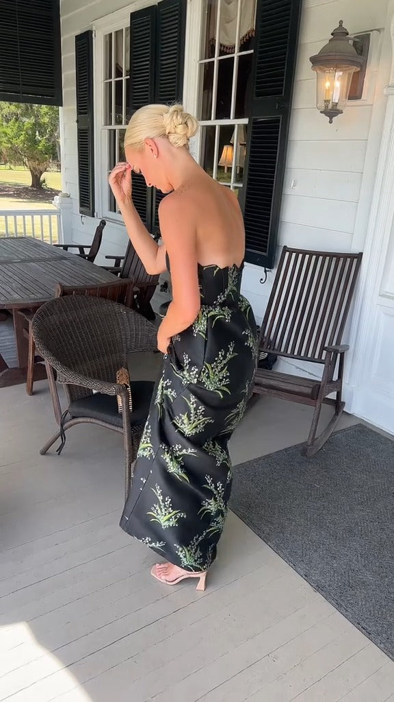 Lily of the Valley Floral Strapless Gown