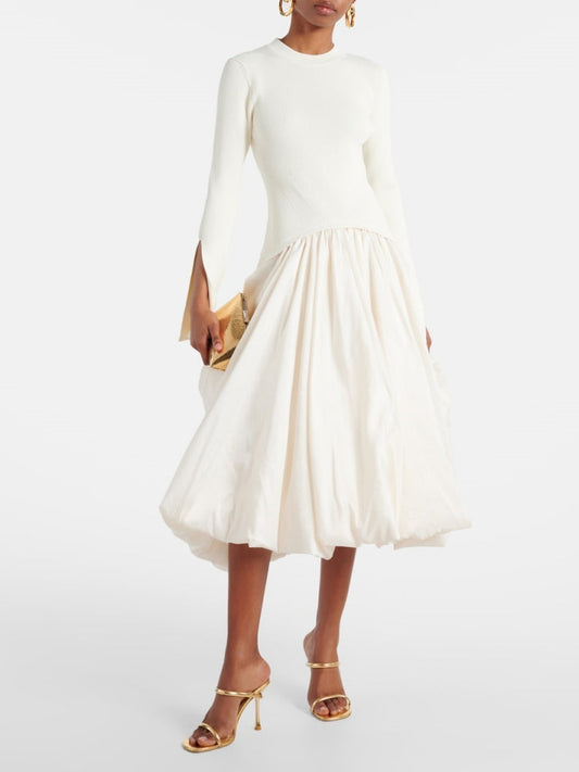 Kenlie Mixed-Media Bubble Skirt Midi-Dress
