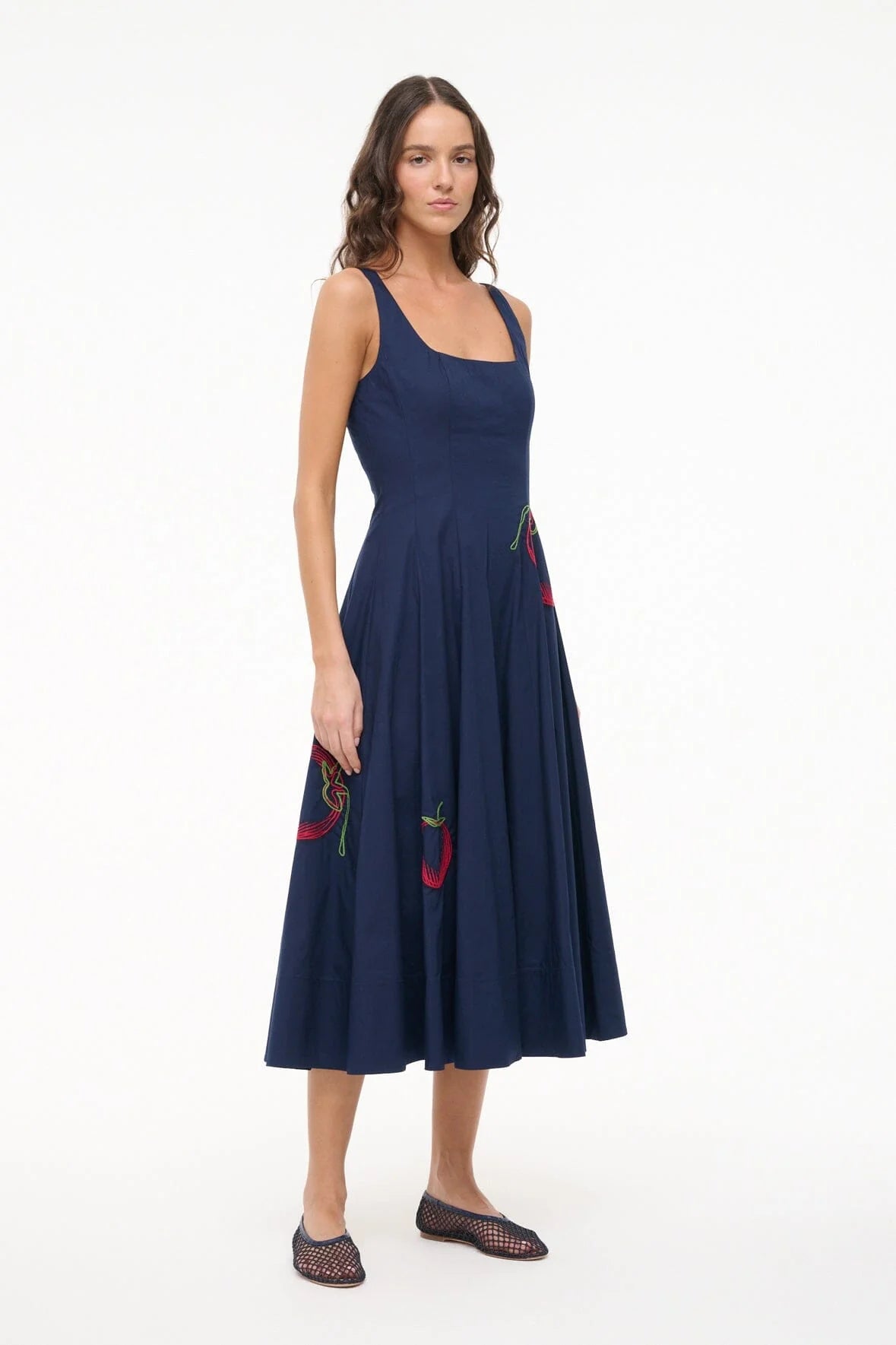 Vintage - Style Strawberry Embroidered Dress