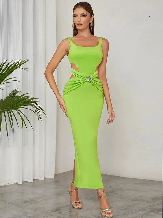 Elegant Ruched Hollow-Out Gown