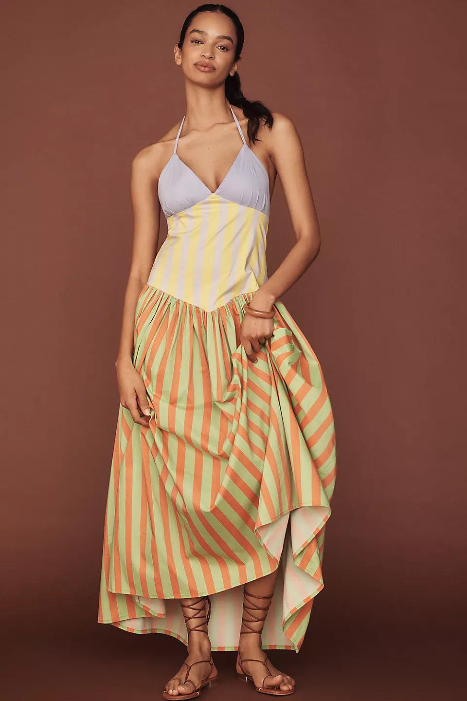 Olimpia Halter Basque-Waist Maxi Dress