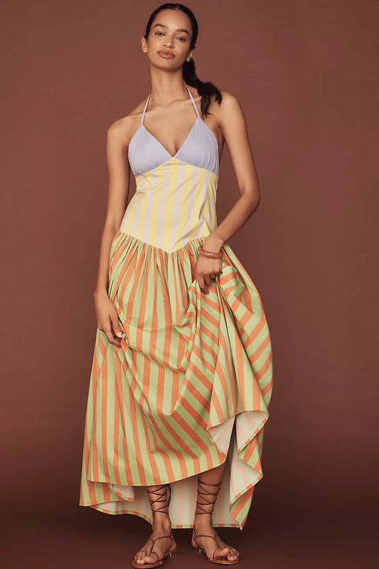 Olimpia Halter Basque-Waist Maxi Dress