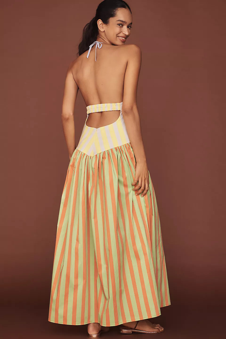 Olimpia Halter Basque-Waist Maxi Dress