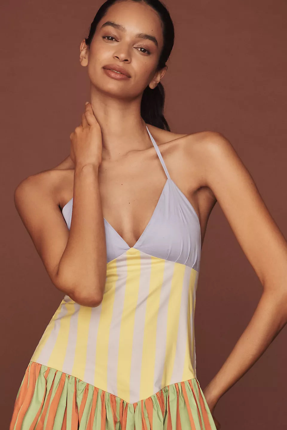 Olimpia Halter Basque-Waist Maxi Dress