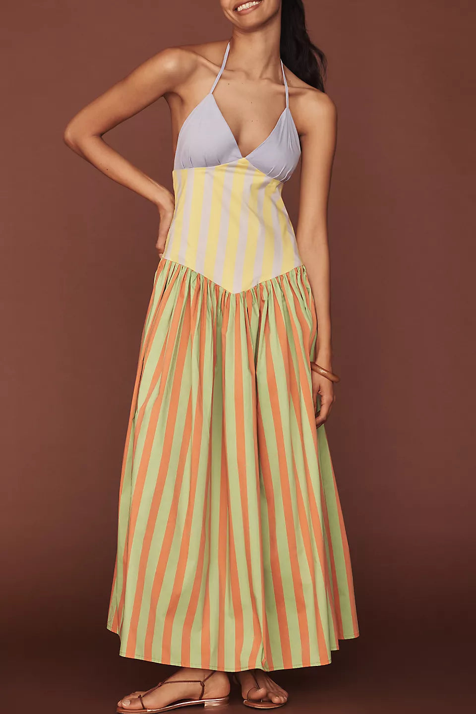 Olimpia Halter Basque-Waist Maxi Dress