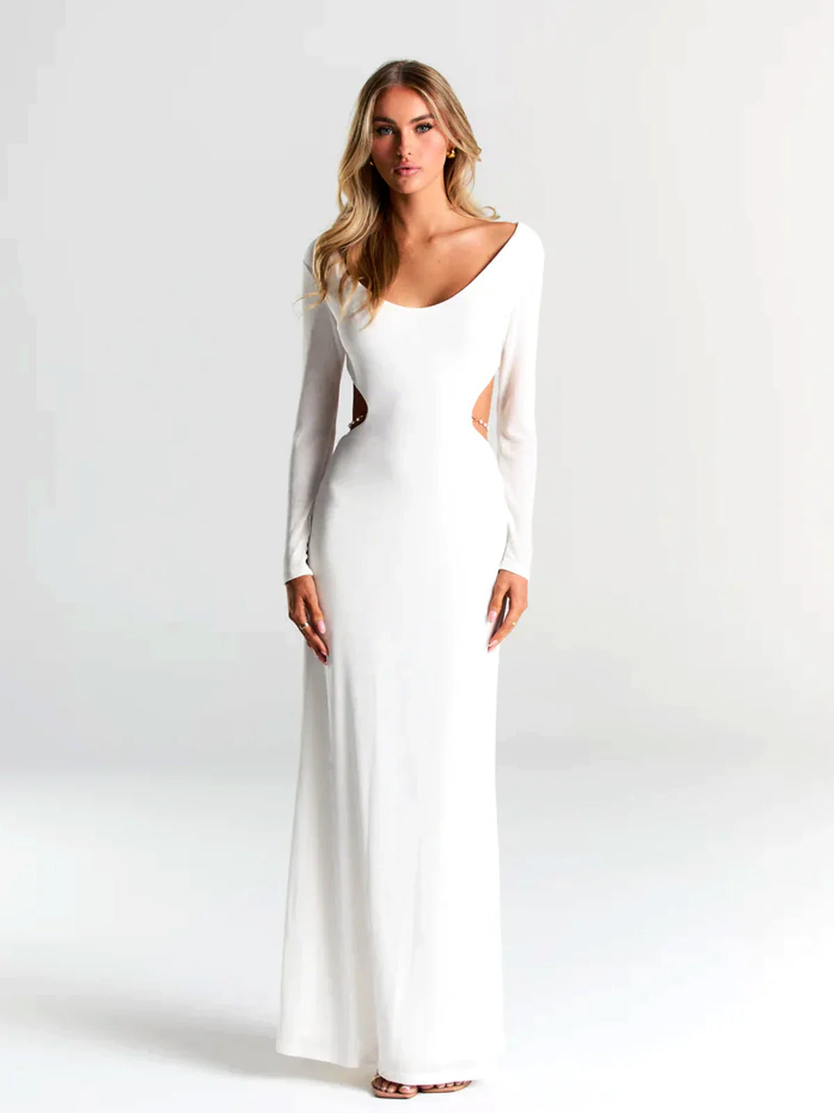 Pearl Chain Backless Fitted Maxi Dress