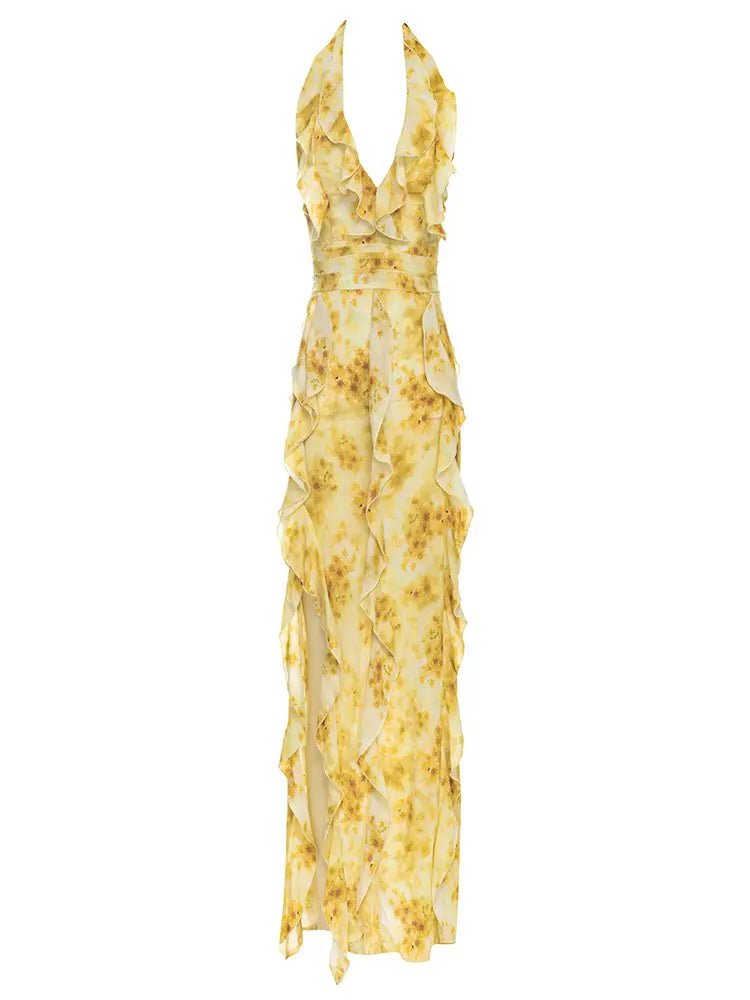 Sexy Halter Ruffle Bodycon Dress