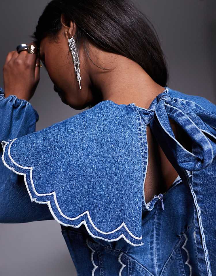 DENIM MINI DRESS WITH SCALLOP DETAIL
