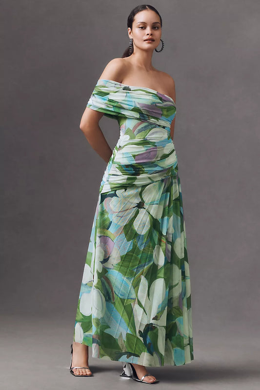 Off-the-Shoulder Draped Maxi Dress