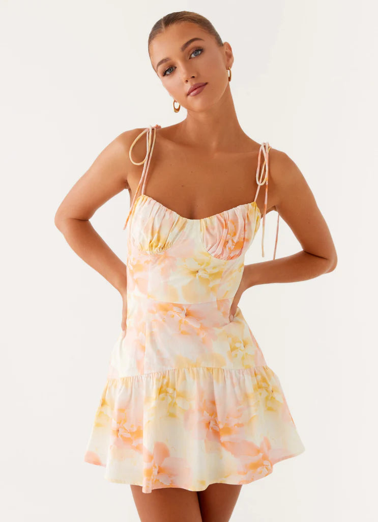 Pastel Floral Tie - Strap Mini Dress