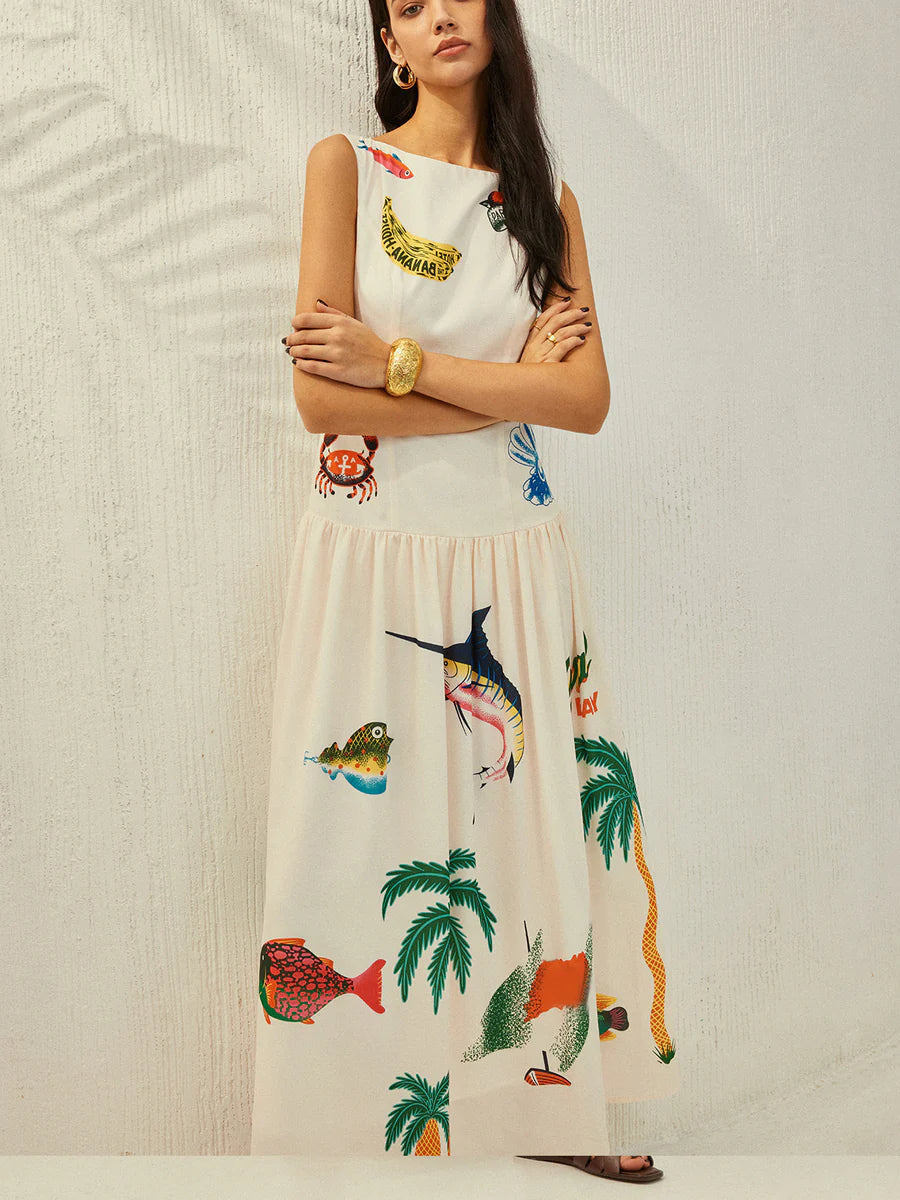 Panel Backless Print Dress
