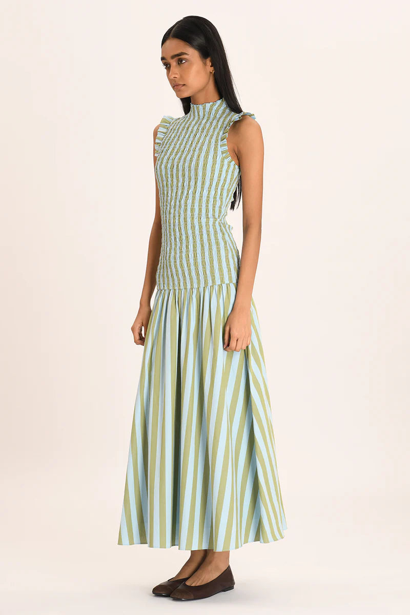 Striped Ruffle - Sleeve Maxi Dress