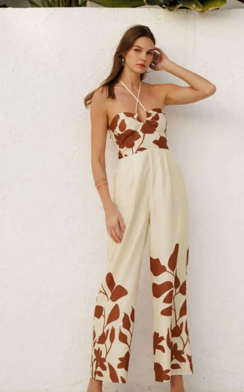 Ivory & Brown Floral Jumpsuit