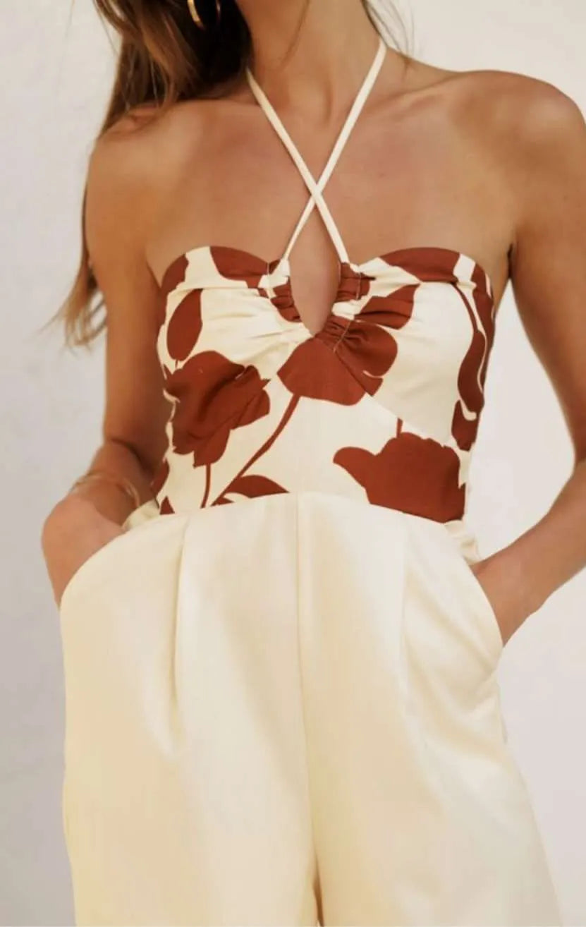 Ivory & Brown Floral Jumpsuit