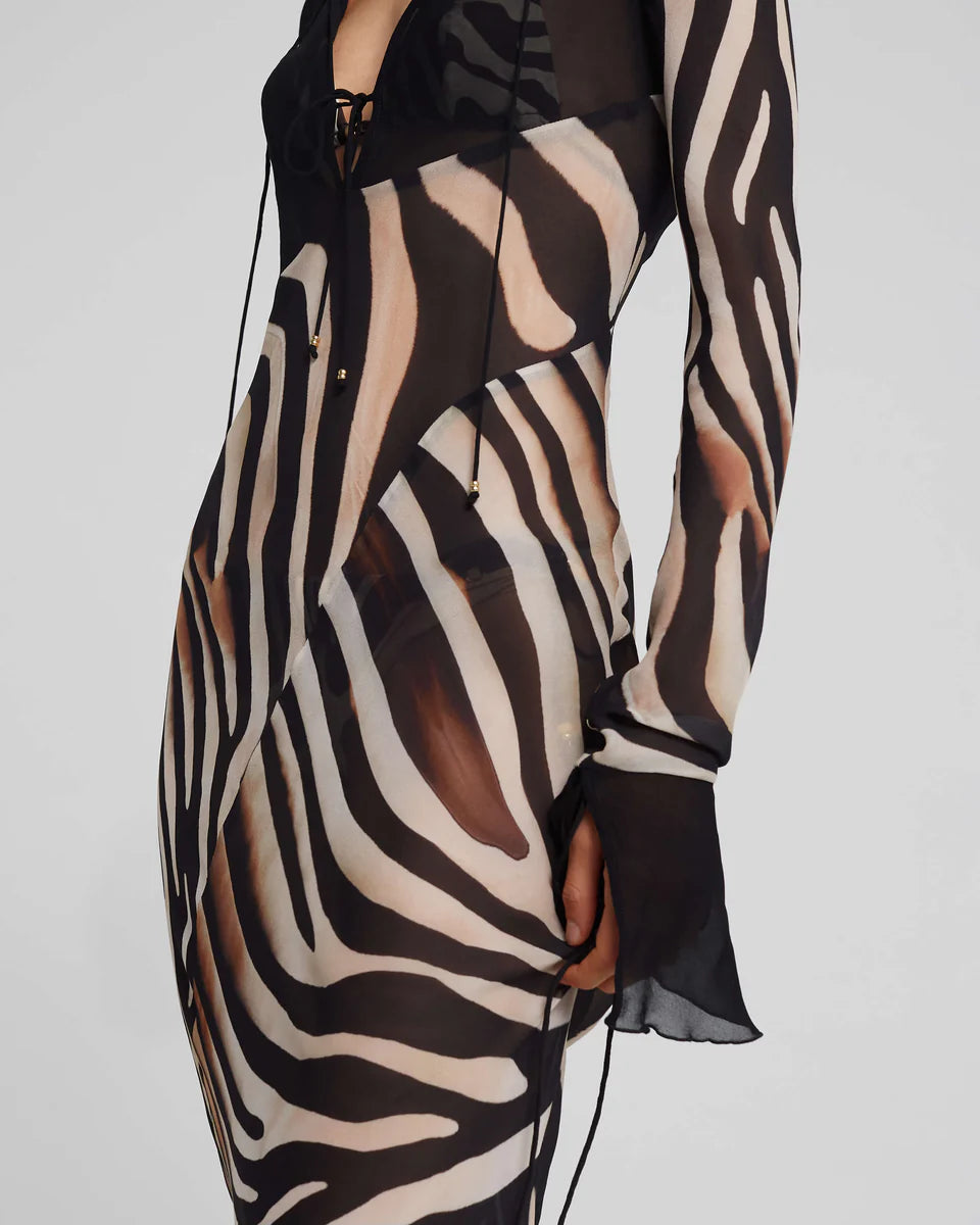 Stripe print long sleeve dress