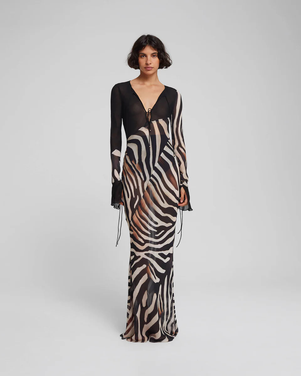 Stripe print long sleeve dress