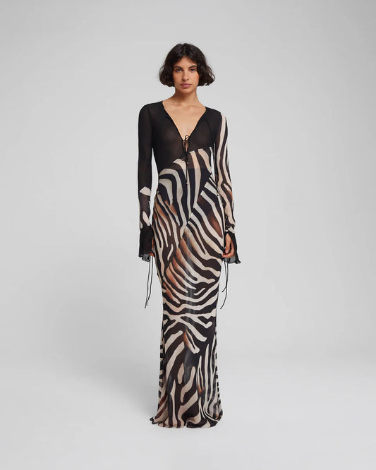 Stripe print long sleeve dress