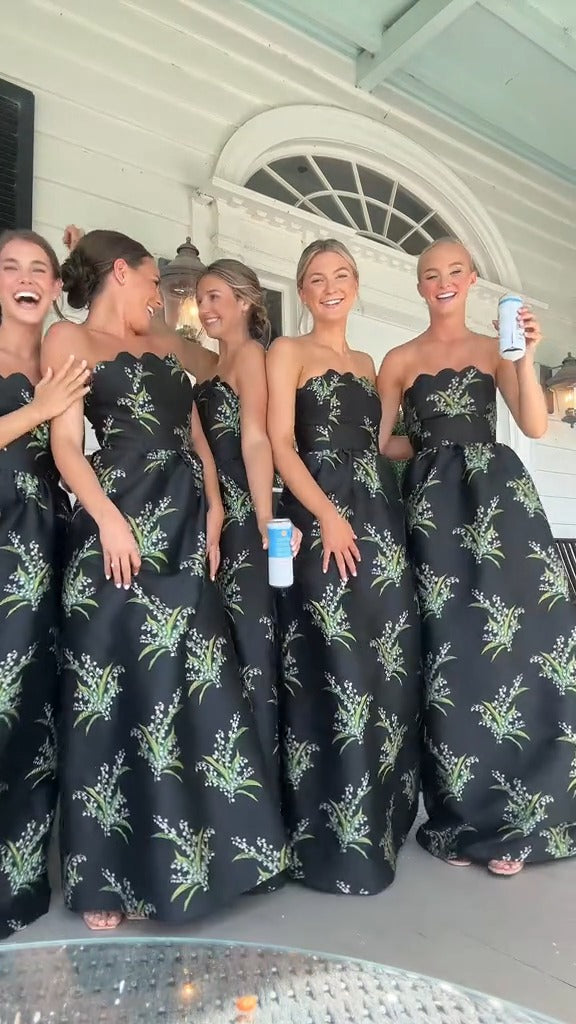 Lily of the Valley Floral Strapless Gown